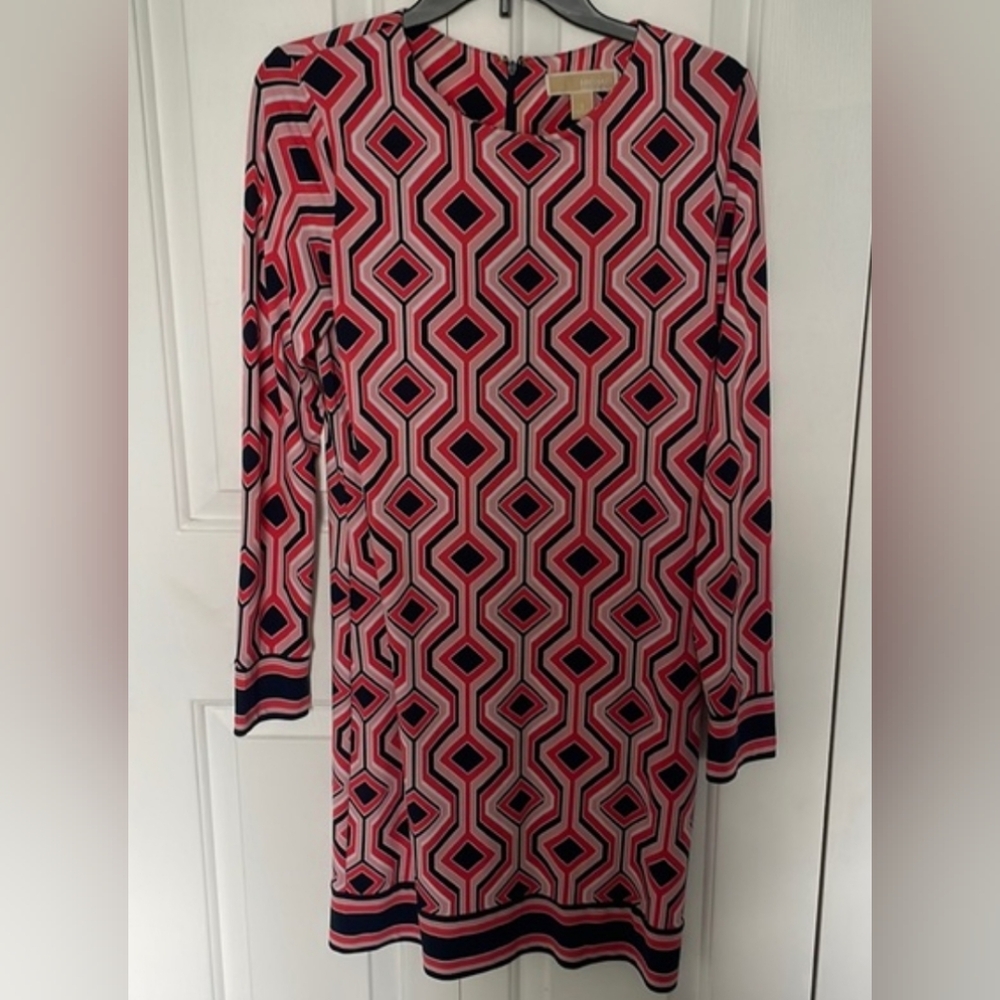 MICHAEL KORS Sz Small LS PATTERNED DRESS GUC B71